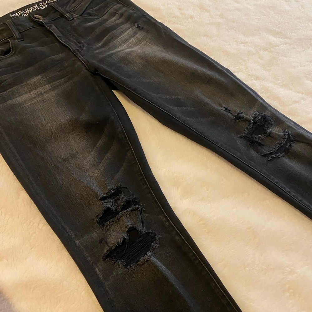 American Eagle Outfitters Black Distressed Jeggings
